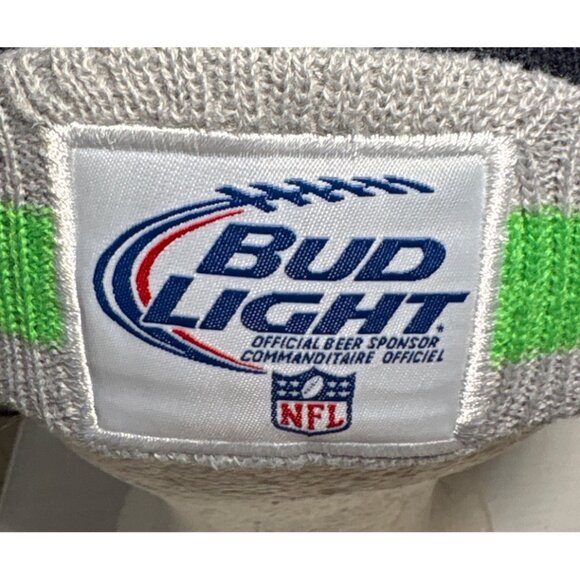 Seattle Seahawks Bud Light Knit Beanie Hat W/ Pom Navy Gray Green NFL Licensed - Picture 4 of 7